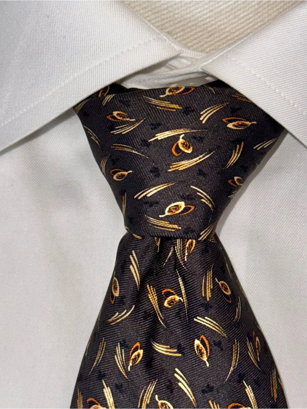 Joseph Abboud Men’s Necktie Gray Silk Tie with Gold and Olive Motif